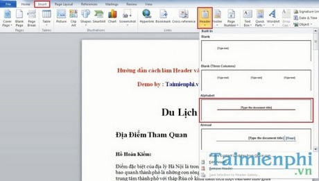 tạo header and footer trong word 2013-0