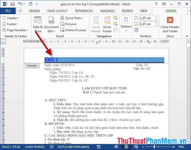 cách tạo header and footer trong word 2013-0